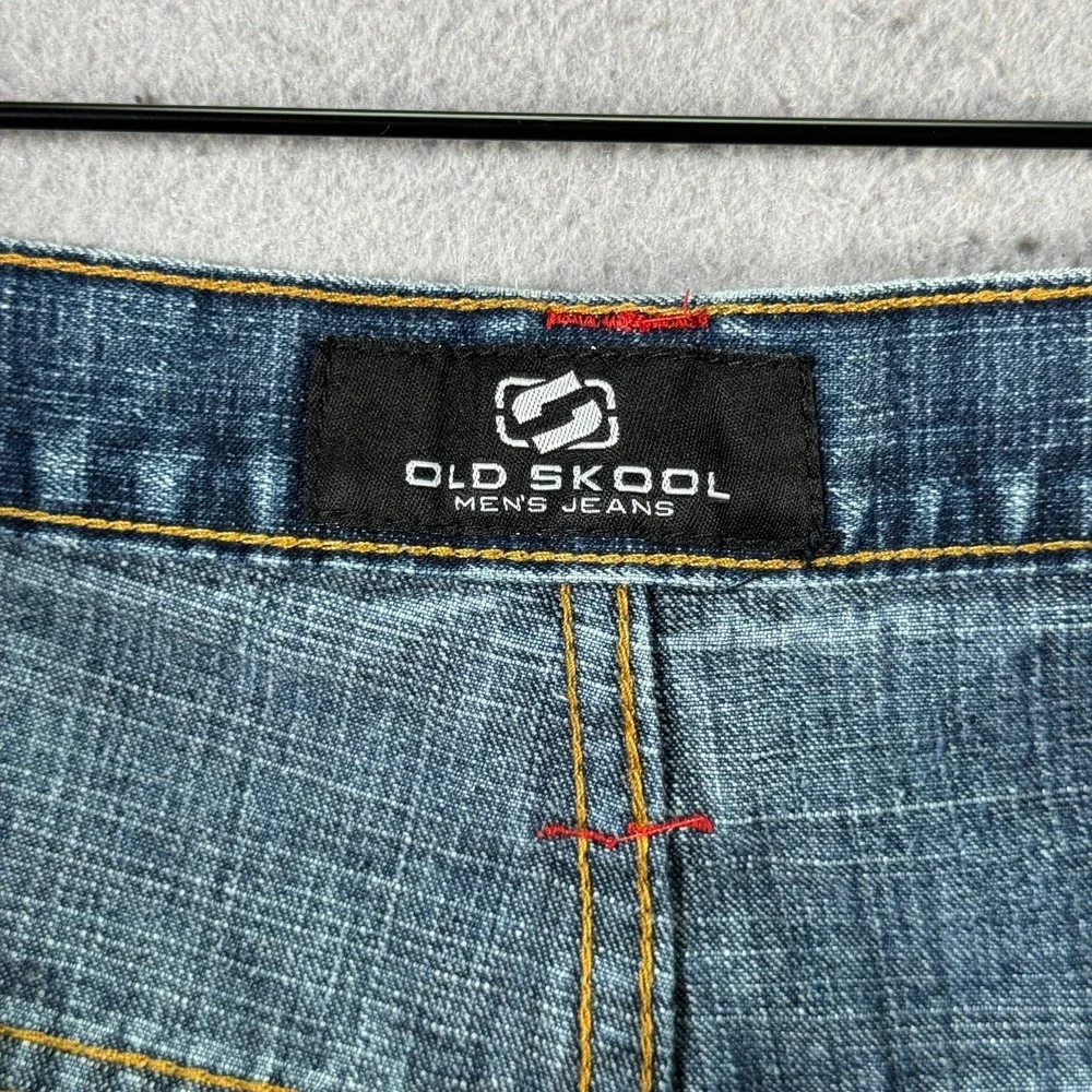 Vintage Old Skool Jeans Men 38 Blue Lightwash Denim Patch Embroidered Streetwear